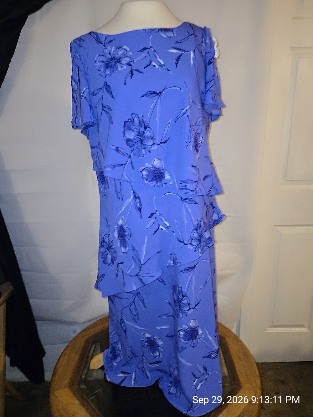 Danny & Nicole Periwinkle Floral Layered Midi Dress